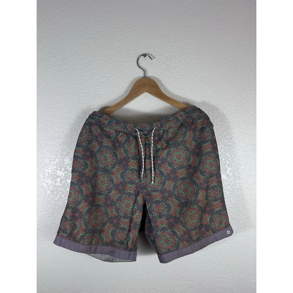 Quiksilver Psychedelic Print Board Shorts Swim Trunks Mens Gray Green Red
